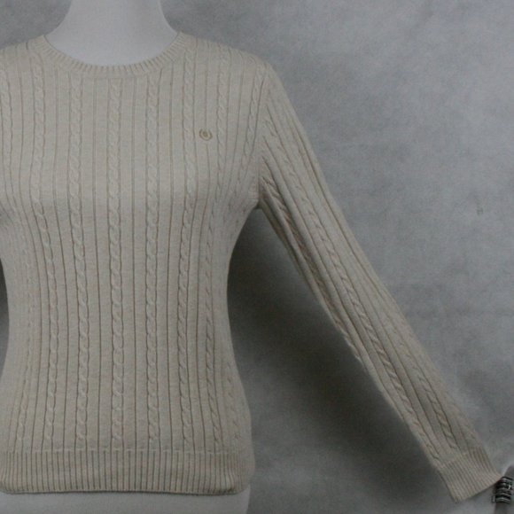 IZOD Light Cream Cotton Medium Knit Cable Sweater SZ M EUC - Picture 4 of 9